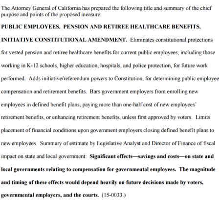 Attorney general's title and summary of proposed pension initiative